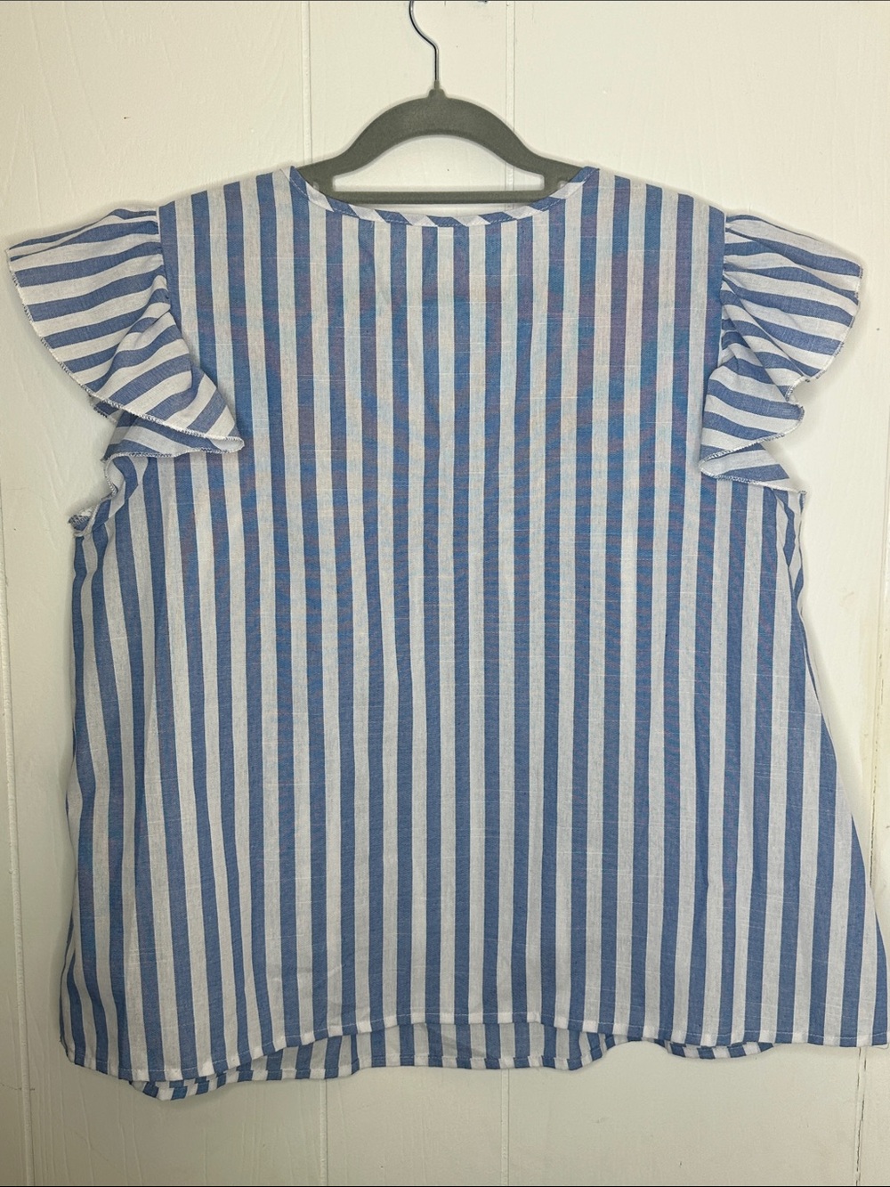 Source Unknown Blue & White Striped Embroidered Flutter Sleeve Top - Picture 5 of 5